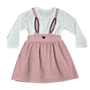 NWT | Girls' 2-Piece Bunny Ear Pinafore Set | Long Sleeve Tee | Dusty Rose | 4/5